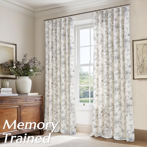 Black Floral Curtains 102 Inches Long Semi Sheer Pleated Linen Curtain - color: Black, size: 40"W x 102"L (Pack of 2)