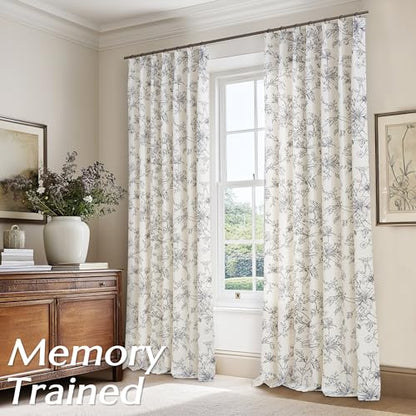 Black Floral Curtains 102 Inches Long Semi Sheer Pleated Linen Curtain - color: Black, size: 40"W x 102"L (Pack of 2)