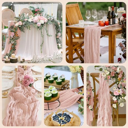 Cheesecloth Table Runner 10FT Dusty Pink Summer Boho Gauze Sheer Runners - color: Dusty Pink, size: 1 Pack