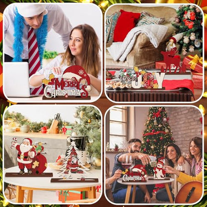 CroBlissful 6 Pcs Christmas Table Decor, Rustic Wooden Xmas Tabletop Signs - style: Christmas