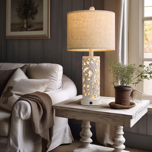 OYEARS 22'' Table Lamp Set of 2 for Living Room,Farmhouse Lamp for Bedroom - color: Farmhouse White