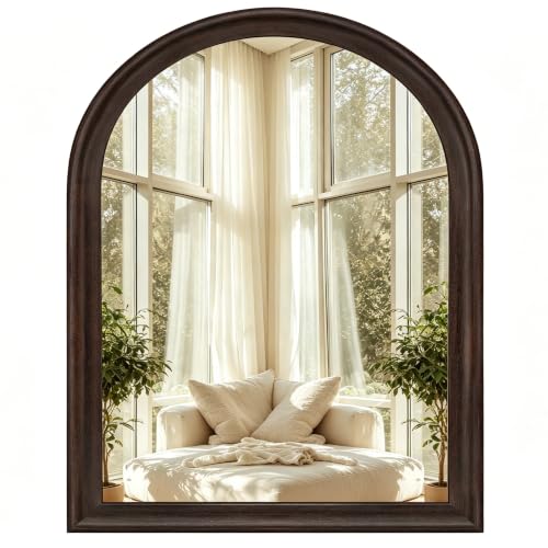 Tanmicoshomy Rustic Arched Wall Mirror 30×36 Inch for Bathroom(Dark Brwon) - color: Dark Brwon, size: 36"L x 30"W