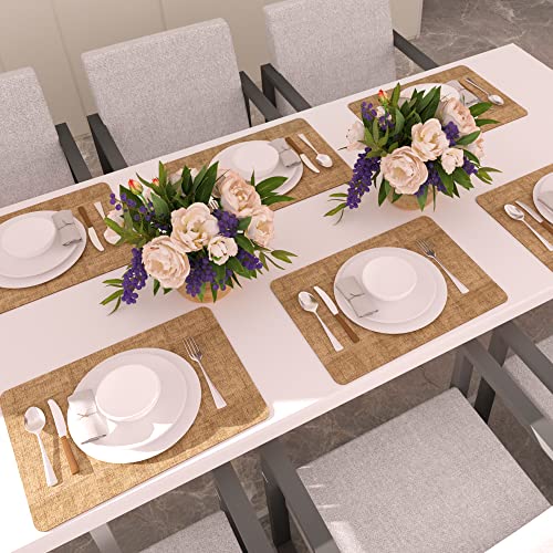 Maxpearl Faux Leather Placemats Set of 6, Easy to Clean, Brown - color: Light Brown