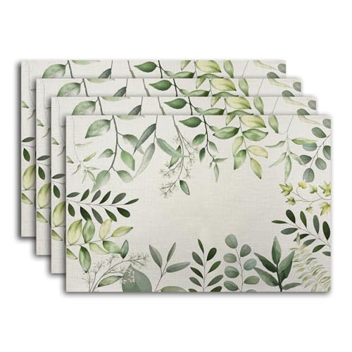 Eucalyptus Farmhouse Placemats Set of 4, Washable Fabric Table Mats - style: Plant 1