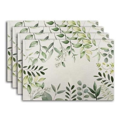 Eucalyptus Farmhouse Placemats Set of 4, Washable Fabric Table Mats - style: Plant 1