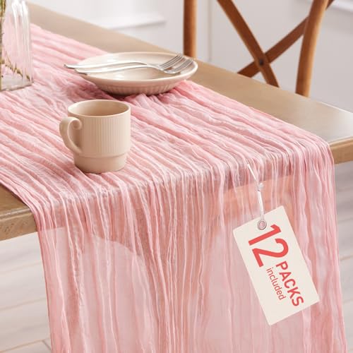 Pureegg 12 Pack Cheesecloth Table Runner 120 Inch Dusty Pink - color: Dusty Pink, size: 120" - 12 Packs