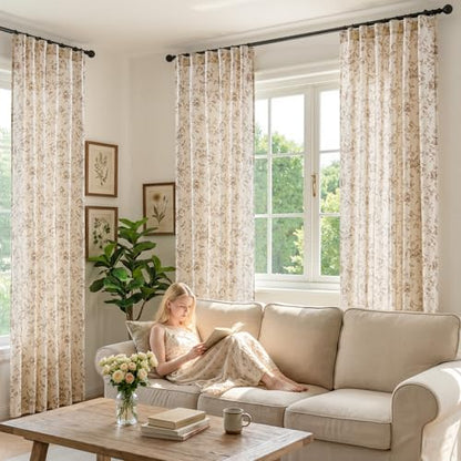 jinchan Custom Size Curtain Taupe Floral Linen Curtain Back Tab 1 Panel - color: Amlie Taupe, size: Custom