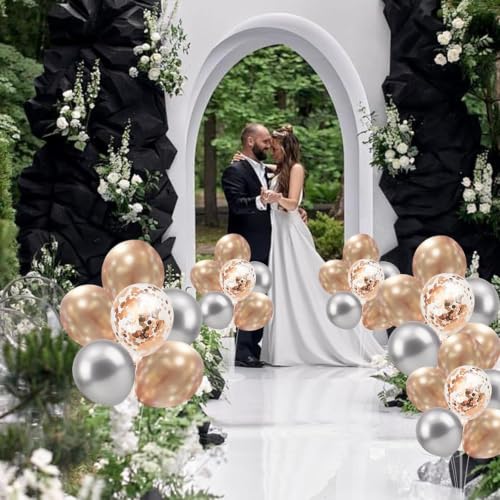 4 Set Balloon Stand with Champagne Silver Balloons and Pump - color: Champagne Silver 4