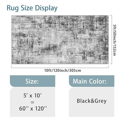 5x10 Rug for Living Room: Non-Slip Washable Hallway Runner Rug Black - color: Black, size: 5' x 10' (Runner)