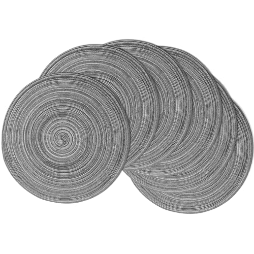 MIAOMIAO Round Placemats Set of 6 Braided Dining Table Kitchen Decor Mets - color: Black Gray