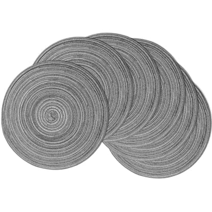 MIAOMIAO Round Placemats Set of 6 Braided Dining Table Kitchen Decor Mets - color: Black Gray