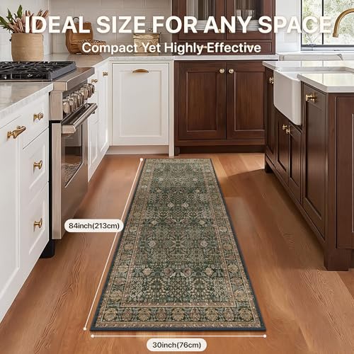 Bavni 2'6" x 7' Kitchen Runner Rug, Washable Non Slip, Dark Green Brown - color: Dark Green Brown, size: 2'6" x 7' (Rectangular)