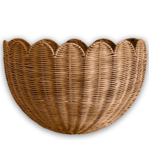 BEBE BASK Scalloped Wicker Wall Basket - The Original - 16 x 10 x 7 In - color: Mocca