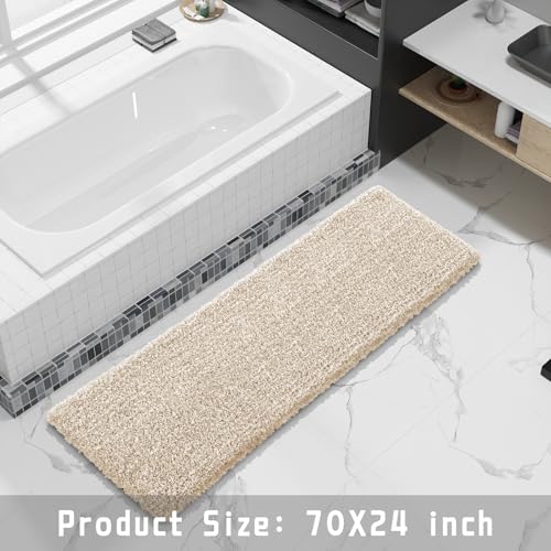 Yimobra Bathroom Runner Rug Non Slip 70x24,Long Bath Mat, Light Beige&White - color: Light Beige and White, size: 70" X 24"