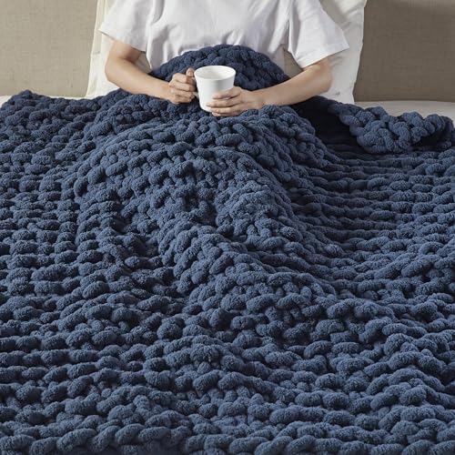 Madison Park Chenille Chunky Knit Throw Blanket, 50 x 60, Navy Blue - color: Navy Blue