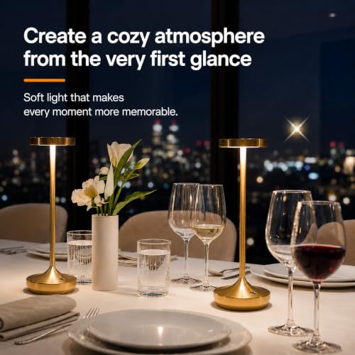 2 Pack Gold Cordless Table Lamps, Rechargeable 6000mAh, 72H Runtime - color: 2 Gold