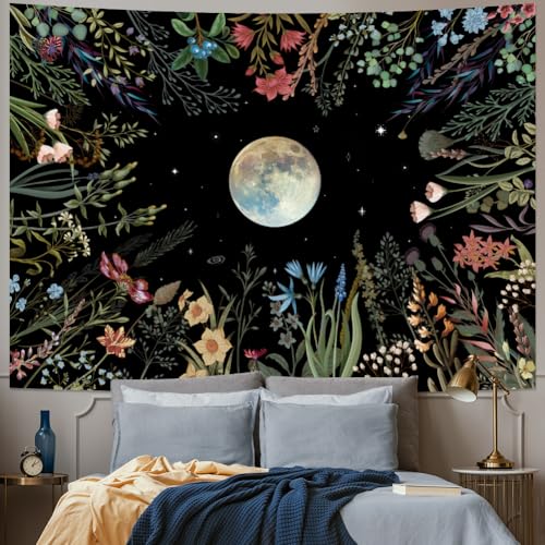 Amhokhui Moonlit Garden Tapestry Floral Flower Tapestry - size: 59.1"L x 51.2"W