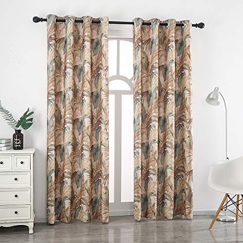 Autumn Dream Tropical Leaves Vintage Floral Grommet Top Blackout Farmhouse Curtains for Living Room, Bedroom, 1 Panel,52by84 inch - color: Brown Green Leaves, size: 52"W x 84"L (Pack of 1)