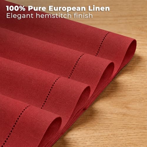 Signature Linen™ by D'Moksha, Bright Red Placemats Set of 4, 14 x 19 Inch, 100% Pure Linen Table Mats, Hemstitch, Machine Washable Cloth Placemats- Fall, Weddings, Outdoor Hosting - color: Bright Red, size: Set of 4 (14 X 19 Inch)