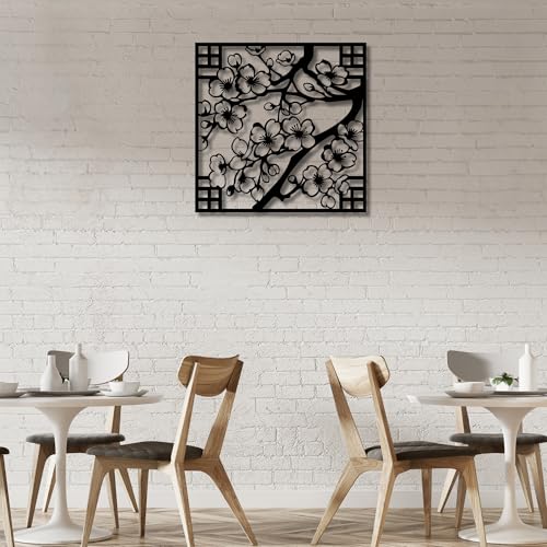 Metal Wall Decor | 17'' x 17'' x 0.05'' Cherry Blossom Art Themed Wall Decorations | Handmade Indoor and Outdoor Wall Art (17'' x 17'', Cherry Blossoms, Black) - size: 17'' x 17'', style: Cherry Blossoms