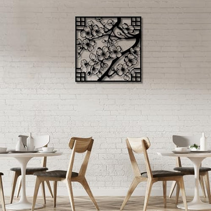 Metal Wall Decor | 17'' x 17'' x 0.05'' Cherry Blossom Art Themed Wall Decorations | Handmade Indoor and Outdoor Wall Art (17'' x 17'', Cherry Blossoms, Black) - size: 17'' x 17'', style: Cherry Blossoms
