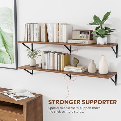 Heimlove 48W x 12D Deep Floating Shelves Set of 2 Walnut - color: Walnut With Black Metal Bracket, size: 48Wx12Dx5.8H