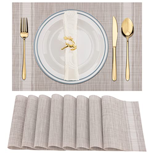 Winknowl Placemats Set of 8, Heat Resistant Non-Slip Vinyl Woven Table Mats for Dining Table, Washable Durable Elegant Place Mats for Kitchen Indoor/Outdoor Use (Beige White) - color: Beige White, size: Set of 8
