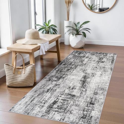 3x5 Rug Washable Runner for Entryway: Abstract Neutral Soft Area Rug Black - color: Black, size: 3' x 5' (Rectangular)