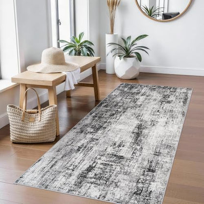 3x5 Rug Washable Runner for Entryway: Abstract Neutral Soft Area Rug Black - color: Black, size: 3' x 5' (Rectangular)