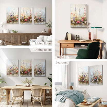 SERIMINO Large Misty Floral Wall Art, Farmhouse Botanical Canvas Painting - color: Flowers-1, size: 28"L x 20"W