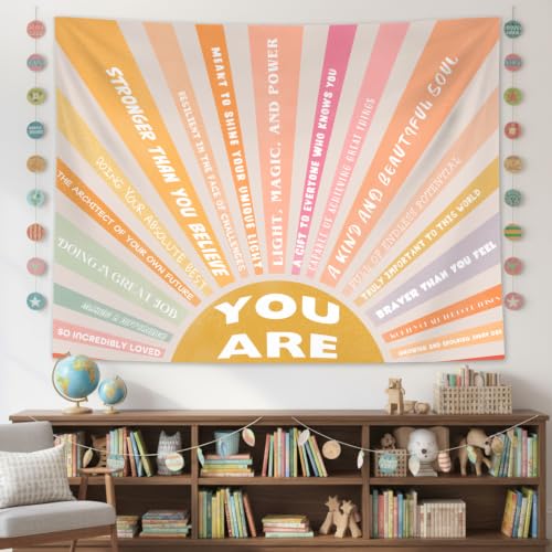Zussun Boho Sun Inspirational Classroom Tapestry Backdrop 60 x 44 Inch - color: Orange Pink, size: 60"L x 44"W