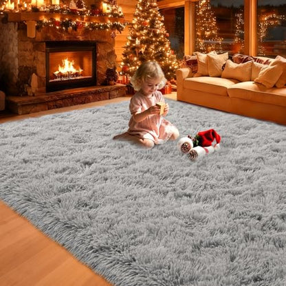 Grey Fluffy Shag Area Rug, Non-Slip Thick Soft Carpet for Home - color: Grey, size: 5' x 7' (Rectangular)
