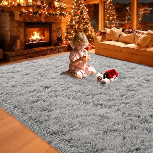 Area Rugs for Living Room, Bedroom, Grey Plush Fluffy Carpet - color: Grey, size: 6' x 9' (Rectangular)
