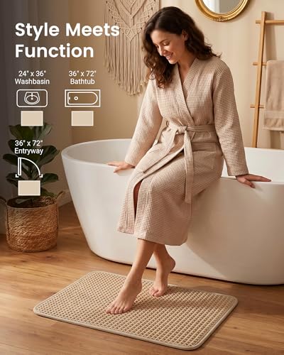 Upgraded Non Slip Waffle Bath Mat, Super Absorbent Bathroom Rug, 20x30 inch - color: Brown