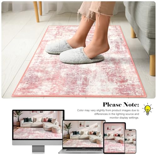 Macgace Washable Abstract Area Rug for Entryway, 2x3 Small Rugs Pink - color: Blush Pink, size: 2' x 3' (Rectangular)
