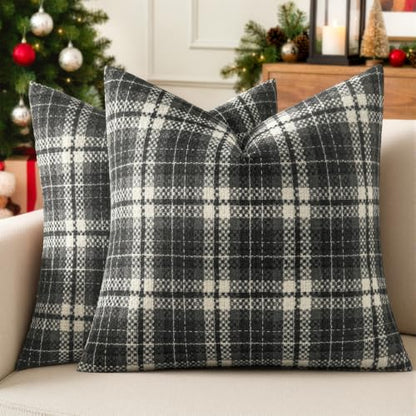 MIULEE Tartan Plaid Throw Pillow Covers Fall 20x20 Inch Black - color: Black, size: 20" x 20" (Pack of 2)