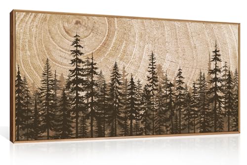 Celestdeco Rustic Pine Tree Forest Framed Canvas Wall Art Set-40"x20"x1 | Vintage Woodland Landscape Wall Decor,Retro Brown Art Prints,Natural Wood Ring Artwork for Living Room,Bedroom,Cabin,Office - color: Pine Tree Wall Art, size: 40"L x 20"W