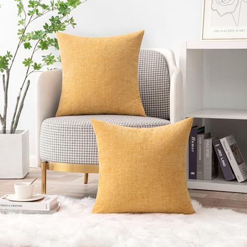 MIULEE Soft Chenille Throw Pillow Covers Beige Yellow 16x16 Inch Pack of 2 - color: Beige Yellow, size: 16" x 16" (Pack of 2)