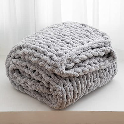 WESHIONGOO Chunky Knit Blanket Throw for Couch 51"×63" Light Grey - color: Light Grey, size: 51"x63"(Large Size Throw)
