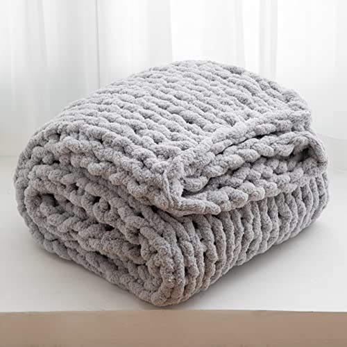 WESHIONGOO Chunky Knit Blanket Throw for Couch 51"×63" Light Grey - color: Light Grey, size: 51"x63"(Large Size Throw)