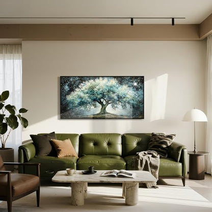 imjiayu Large Tree of Life Framed Wall Art, Teal Green Canvas 20"x40" - color: Interstellar Tree, size: 40"L x 20"W