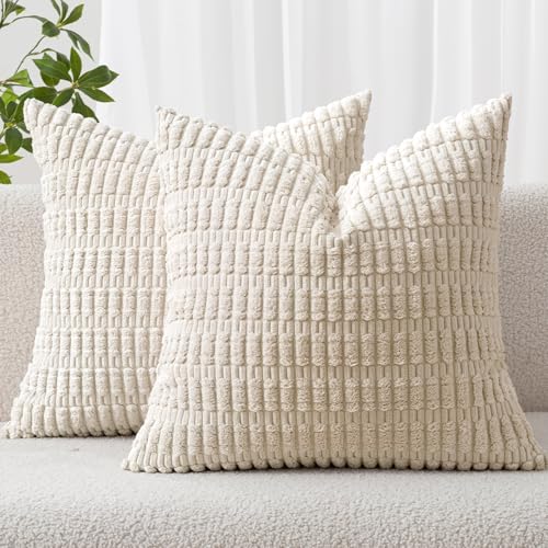 MIULEE Corduroy Decorative Throw Pillow Covers 18x18 Cream White Pack of 2 - color: Cream White, size: 18" x 18" (Pack of 2)