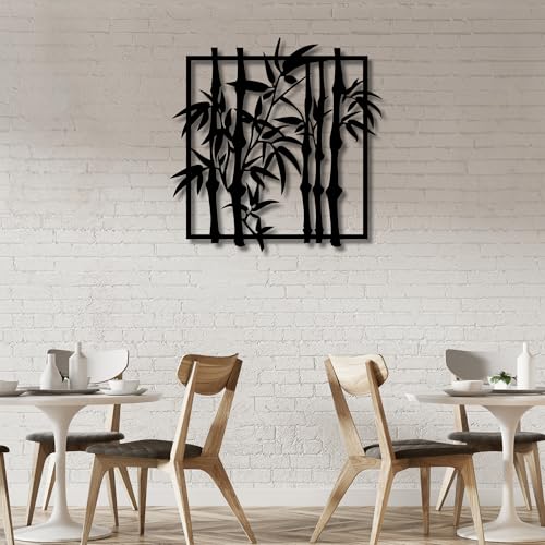 Metal Wall Decor | 17'' x 17'' x 0.05'' Bamboo Modern Art Themed Wall Decorations | Handmade Indoor and Outdoor Wall Art (Bamboo, Black) - size: 17'' x 17'', style: Bamboo