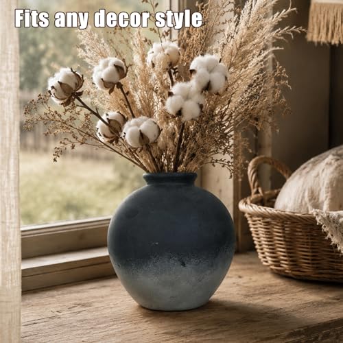 Rustic Farmhouse Ceramic Vase, 7.9 Inch, Terracotta Decor - color: Black