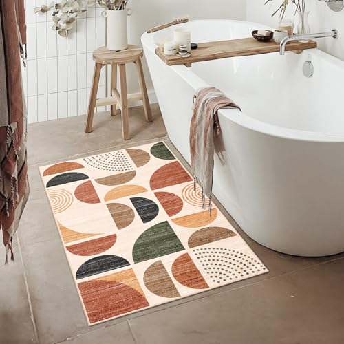 MUJOO Small Rug Washable,Boho 2x3 Area Rugs Non Slip Modern Abstract - color: Rust and Brown, size: 2' x 3' (Rectangular)