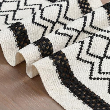 Artoid Mode Black Stripe Diamond Woven Table Runner 12x48 Inch - color: Black, size: 12" x 48", Table Runner