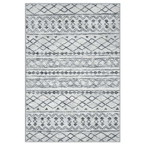 KUTA Area Rug 5x7 Grey, Washable Boho Large Living Room Moroccan Rugs - color: Grey, size: 5' x 7' (Rectangular)