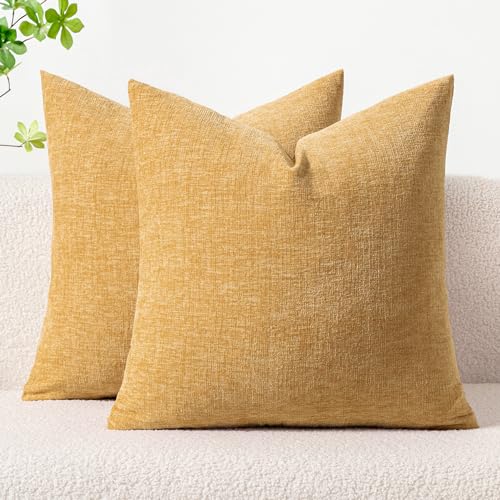 MIULEE Soft Chenille Throw Pillow Covers Beige Yellow 16x16 Inch Pack of 2 - color: Beige Yellow, size: 16" x 16" (Pack of 2)