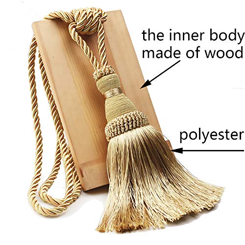BEL AVENIR 2 Pack Curtain Tiebacks Tassel Drapery Tie-Backs Rope Holdbacks - color: Gold, size: 2 Pack