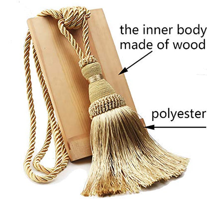 BEL AVENIR 2 Pack Curtain Tiebacks Tassel Drapery Tie-Backs Rope Holdbacks - color: Gold, size: 2 Pack